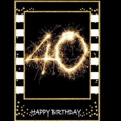 Glittery 40th Selfie Photo Booth Frame Black and Gold Party Photo Props – Upg…
