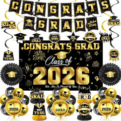 Graduation Decorations 2026-Black and Gold Graduation Party Decorations