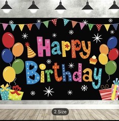 Birthday Party Backdrop Multicolor Fabric Kids Under 5 Balloon 5x3ft