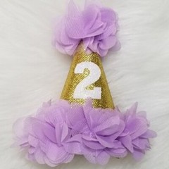 Birthday Party Hat ~ LAVENDER & GOLD ~ PRINCESS Birthday