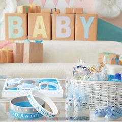 36 Gender Reveal Rubber Wristbands – Cute Elephant & Bear Design Party Favors