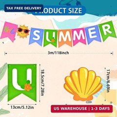 25PCS Hello Summer Pool Party Decorations – Tropical Banner and Beach-Themed Han