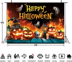 Happy Halloween Backdrop Ghost Pumpkin Flame Haunted House Party Banner 6x4FT