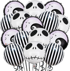 15 Pcs Halloween Party Balloons Skull Balloons Black and White Striped Skeletons