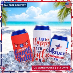 8 PCS Patriotic Can Cooler Sleeves Bulk Independence Day Decorations American Fl