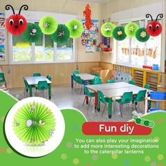 10-Piece Caterpillar Paper Fan Set (Includes 12-inch and 8-inch Sizes)