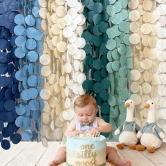 Sage Green Dusty Blue Khaki Beige Circle Dot Backdrop Garland Tissue Paper Party