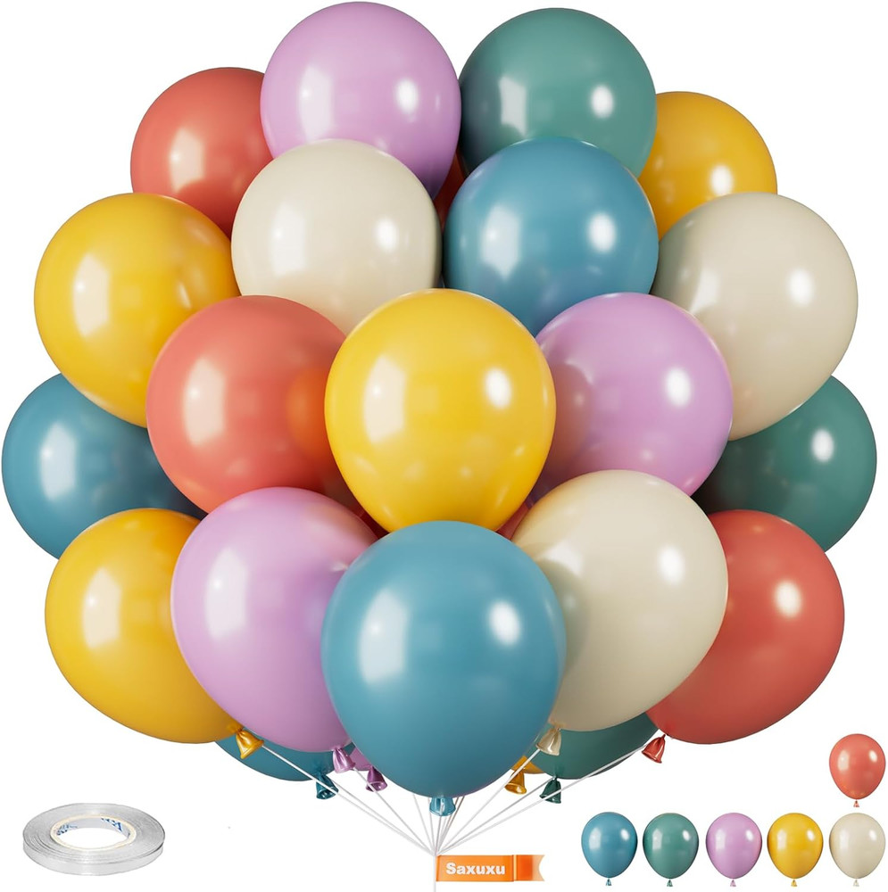 Retro Colorful Balloons, 12 Inch Vintage Color Balloons, Retro Blue Red Purple Y