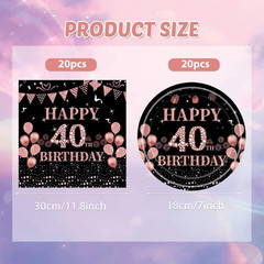 40 Pcs 40Th Birthday Decorations for Women Rose Gold Pink Birthday Supplies