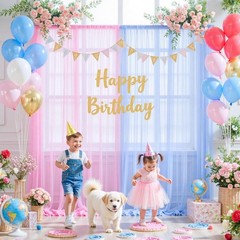 Pink and Blue Backdrop Curtain for Gender Reveal Girl and Boy Party Sheer Tulle