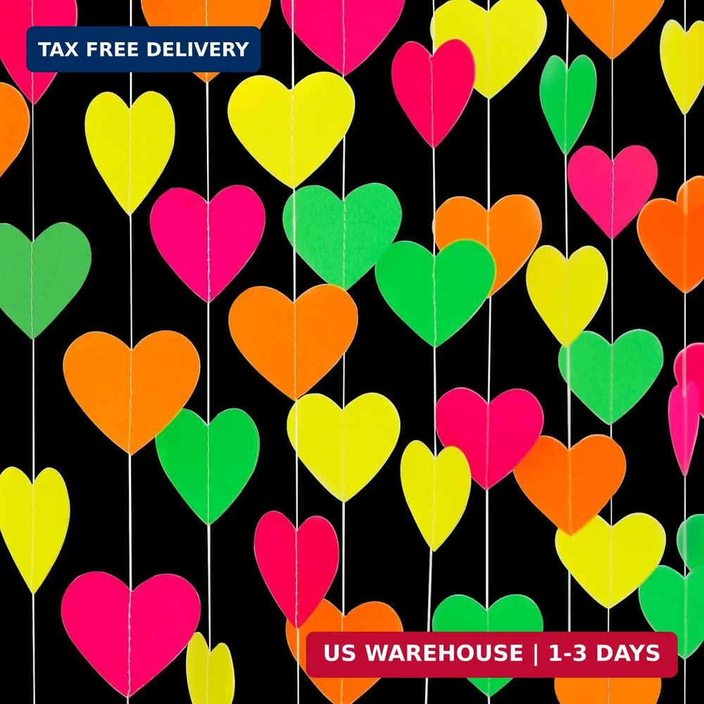 UV Neon Party Decorations Valentines-Day Heart-Garland – 52ft Glow in The Dark 8