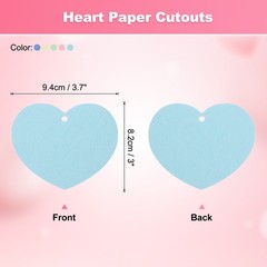150PCS Heart Paper Cutouts 3 Inch with 150PCS Ribbon, Blue Green Pink