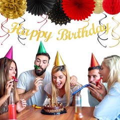 Red-Black Gold Casino-Theme Birthday Party-Decorations – 21pcs Happy Banner,G…