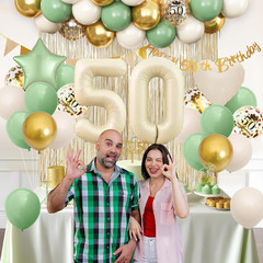 50Th Birthday Decorations for Women Men,Sage Green Birthday Balloons Happy 50Th