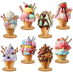 8 Pcs Summer Ice Cream Table Decorations Wooden Ice Cream Cone Table Centerpi…