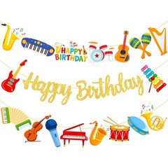 Musical Instrument Birthday Party Banners Gold Happy Birthday Banners Music I…