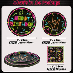 Glow Neon Party Supplies – Glow in the Dark Happy Birthday Plates and Fluorescen
