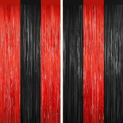 2 PCS Black Red Tinsel Backdrop Foil Fringe Curtains Door Streamers Decor