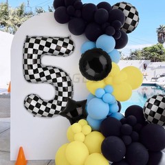 40 Inch Checkered Number Balloon 5 Black and White Race Car Birthday Balloons…