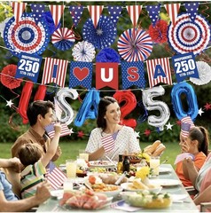 USA 250th Anniversary Party Decor 33Pc Banner Fans Balloons 4th of July