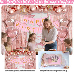 Rose Gold Birthday Party Decorations, Happy Birthday Banner, Rose Gold Fringe Cu