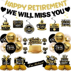 Retirement Party Decorations Men Women, Black Gold Happy Retirement Decorations,