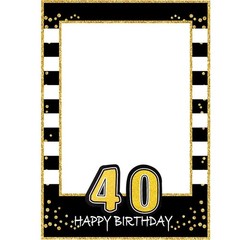 Glittery 40th Selfie Photo Booth Frame Black and Gold Party Photo Props – Upg…
