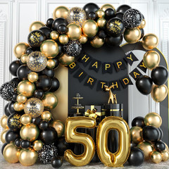50Th Birthday Decorations for Men Black and Gold Balloons Garland Arch Kit with