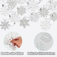 30 Pcs Winter Snowflake Hanging Swirl Decorations White Silver Christmas Glitter