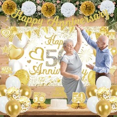 50th Anniversary Decorations – Cheers to 50 Years Party Supplies, Gold Glitter B