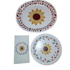 Sunflower Party Plates Platters Napkins Service for 14 Thanksgiving Fall Party