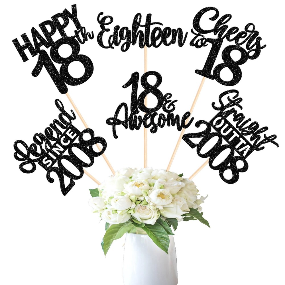 12 PCS Happy 18th Birthday Centerpiece Stick 2008 Table Decor Supply Black