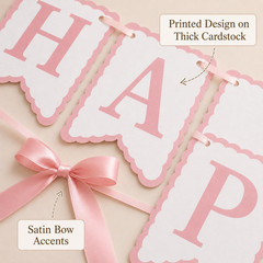Happy Birthday Banner with Satin Bows, Coquette Bow Birthday Decorations with Ca