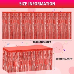 2 Pack 29.5×108 Inch Red Foil Tinsel Fringe Table Skirts Disposable Table Skirts