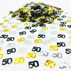 Number 50 Metallic Confetti Gold Black Silver Birthday Anniversary Table Decor