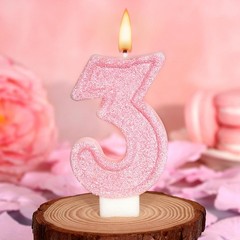 Cute Number 3 Birthday Candle, Glitter Pink 1.69 inches x 2.83 inches,