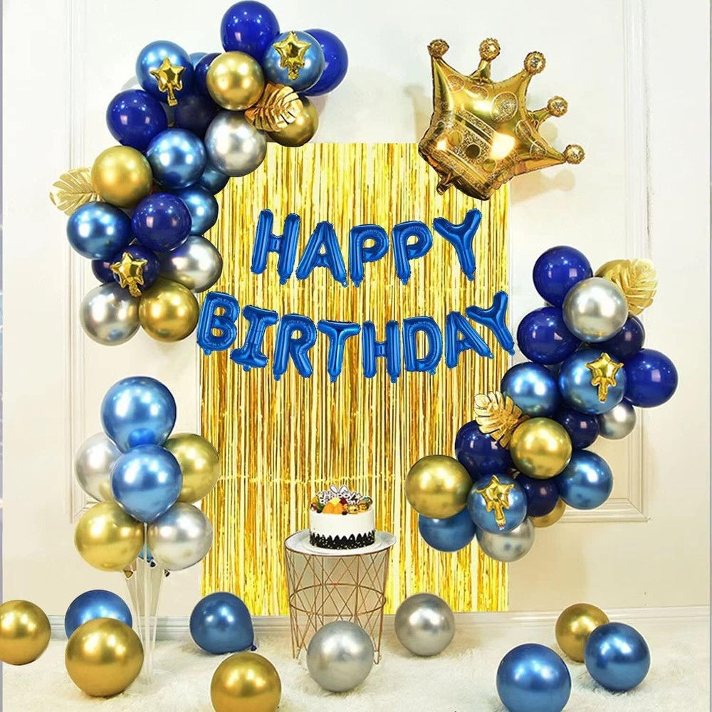 Gold and Silver Blue Birthday Party Decoration Set,Including Happy Birthday Bann