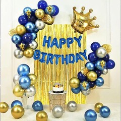 Gold and Silver Blue Birthday Party Decoration Set,Including Happy Birthday Bann