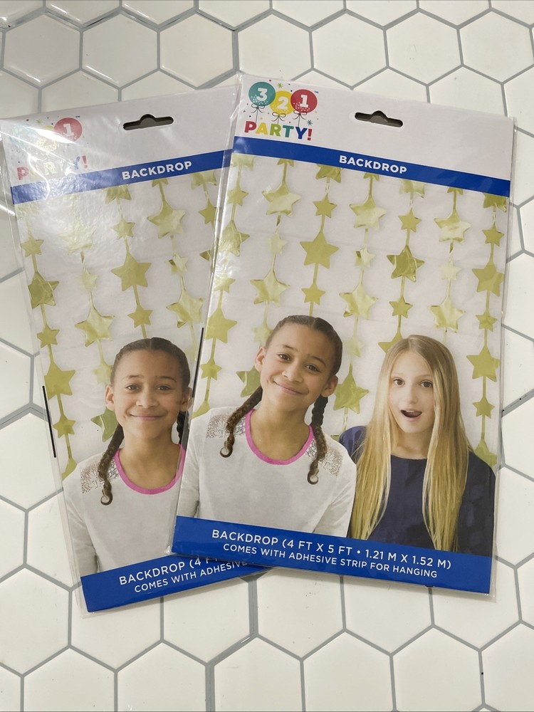 321 Party! Gold Stars Backdrop Stars Party Curtains Decorations Pack of 2