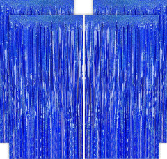 4 Pack Blue Fringe Backdrop 12.8X8.2 Feet Sparkle Metallic Tinsel Foil Fringe Cu