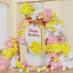 Little Duck Balloon Garland Arch Kit, 157pcs Pink Yellow Clear Balloons with …