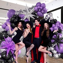 Balloon Arch Kit with Purple Black Metallic Silver Confetti Foil Balloons
