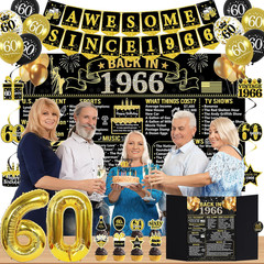 60Th Birthday Decorations for Men Women, 32PCS Back in 1966 Birthday Party Suppl