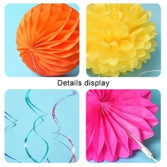 Colorful Paper Party Decorations, Tissue Paper Flower&Party Pom Poms wth Swir…