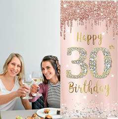 Happy 30Th Birthday Door Banner Backdrop Decorations for Her, Pink Rose Gold 30