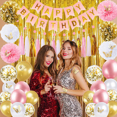 Pink and Gold Birthday Party Decorations for Women with Happy Birthday Banner…