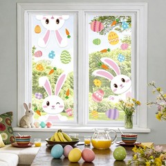 8 Sheets Easter Bunny Window Clings Double-Sided Cartoon Bunny Rabbit Egg Window