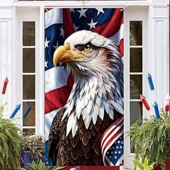4th of July Decorations Red White Blue American Flag Eagle Patriotic Door Cover