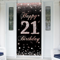 21St Birthday Rose Gold Banner Backdrop Decoration, Sturdy Fabric, Yard Sign Pho