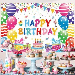 Birthday Decorations Kit Birthday Party Banner Honeycomb Balls Metallic Hanging